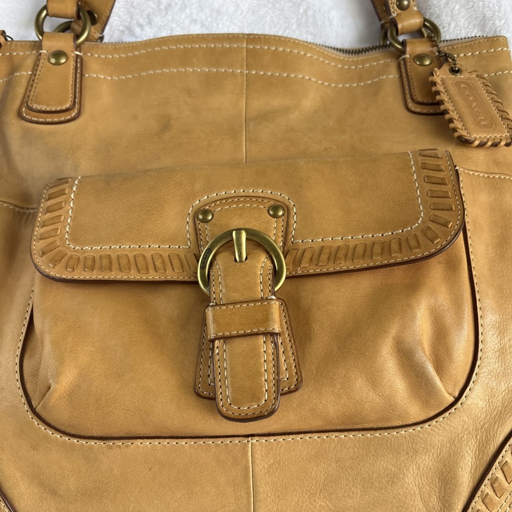 COACH Poppy Whipstitch Tote Bag Natural Tan Leather Large 19018 - Picture 4 of 16